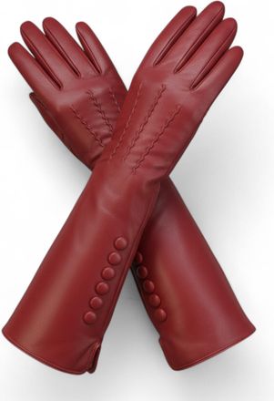 Infinity Leather Dames lange rode Italiaanse leren zachte wollen voering winter knoopontwerp autohandschoenen