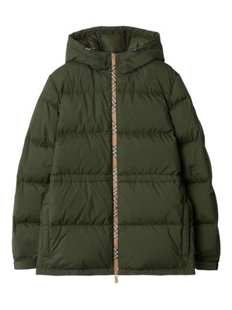 Burberry Vintage Check-trimmed hooded puffer jacket - women - Polyester - S - Green