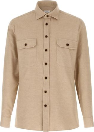 Borriello Cotton Flanellen Overhemd - Heren - Casual Overhemden - Beige - M - Katoen - Overhemden