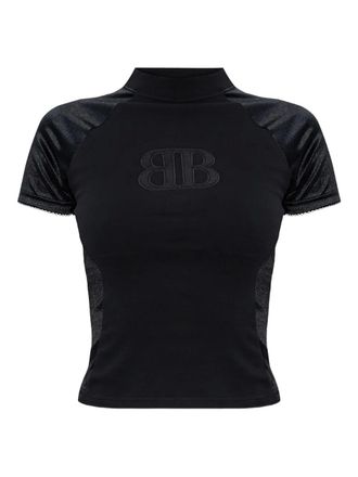 Balenciaga embroidered short-sleeve top - women - Cotton/Elastane/Polyester - M - Black