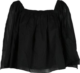 La Fabrique Black Gathered Neckline Flowy Cotton Blouse