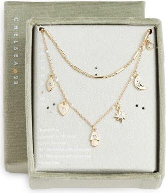 Chelsea28 Demi Fine Evil Eye Layered Charm Necklace in Clear- White- Gold at Nordstrom