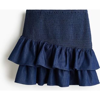 H&M Smocked Denim Skirt in Dark Denim Blue at Nordstrom, Size Xx-Large