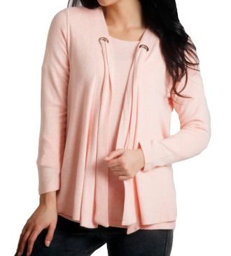 French Kyss Nikki Kashmira Grommet Open Cardigan In Peach