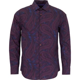 Lords of Harlech Norman Button-Up Shirt in Paisley Badalona Plum at Nordstrom, Size Xx-Large