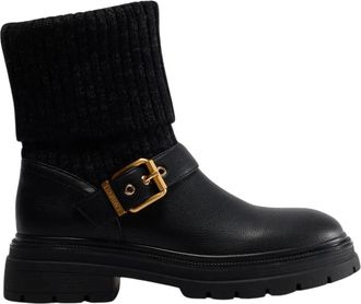 Twinset Bikerlaarzen met gebreid detail - Dames - Winterlaarzen - Zwart - 41 EU - Polyester - Schoenen
