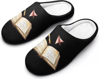Generic Math Pencil Paper Airplane Slippers Men Winter Warm Cotton Anti-Slip Indoor Slip-Ons House Shoes