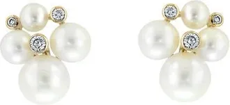 Effy 14K Yellow Gold Diamond Fresh Water Pearl Cluster Earrings in 14K Gold at Nordstrom