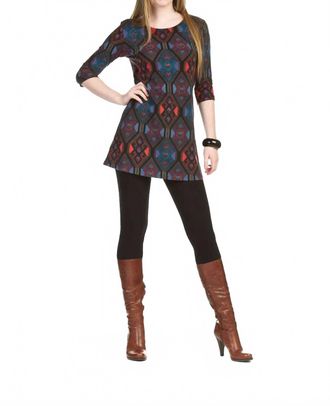 Papillon Diamond Print 3/4 Sleeve Sweater Dress In Multi