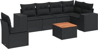 vidaXL Set De Comedor De Jard&iacute;n 7 Pzas Y Cojines Rat&aacute;n Sint&eacute;tico Negro Vidaxl