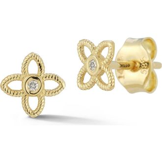 Ember Fine Jewelry Bezel Set Diamond Clover Stud Earrings in Gold at Nordstrom Rack