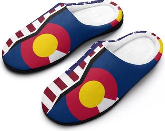 Generic US & Colorado State Flag Funny Mens Cotton Slippers Soft Non-Slip Rubber Sole House Slipper Indoor Outdoor