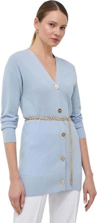 Michael Kors Merino Wol Gebreide Cardigan met Riem - Dames - Vesten - Blauw - S - Wol - Truien & Vesten