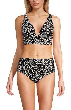 Lands End Plunge Bikini Top in Black Leopard at Nordstrom, Size X-Large