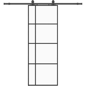 vidaXL Vidaxl - Puerta Corredera Con Juego Herrajes Negro 76x205 Cm Esg Vidrio