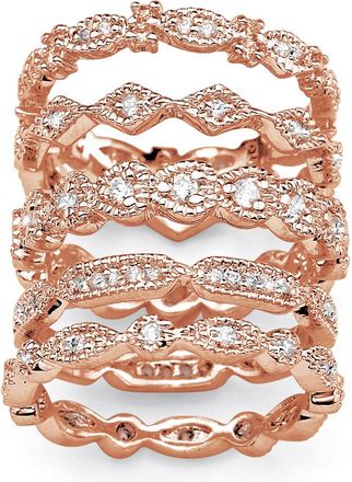 Palm Beach Jewelry 1.55 TCW Cubic Zirconia Five-Piece Eternity Band Set Rose Gold-Plated