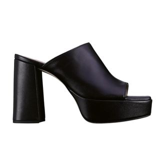 H&ouml;gl Zwarte Leren Platte Sandalen - Dames - Muiltjes - Zwart - 41 EU - Leer - Schoenen