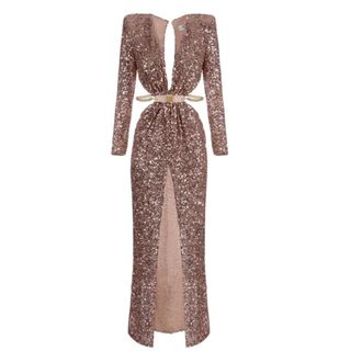 Elisabetta Franchi Gowns, female, Pink, Size: S Red Carpet Sequinned Dress with Belt