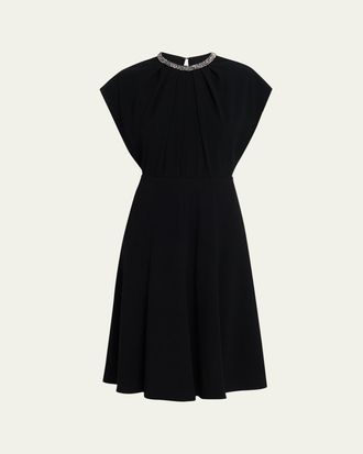 Teri Jon Beaded Crepe A-Line Midi Dress