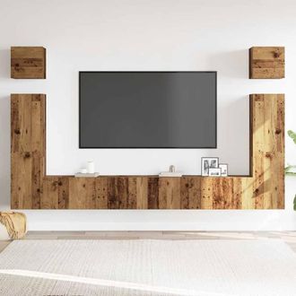 Berkfield Home Classic 6 Piece TV Cabinet Set Wall-mounted Old Wood Engineered Wood in Brown