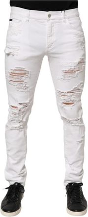 Dolce & Gabbana Witte Distressed Ripped Denim Jeans - Heren - Slim Fit Jeans - Wit - M - Denim - Jeans