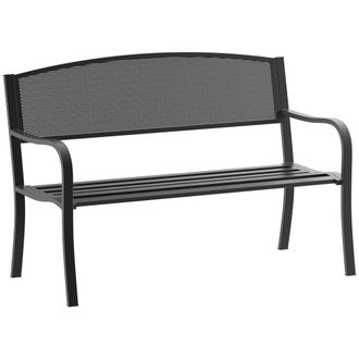 OUTSUNNY Banco De Jard&iacute;n De 2 Plazas Banco Exterior Con Respaldo De Malla De Acero Carga 240 Kg Para Patio Terraza Balc&oacute;n 127x60x87 Cm Negro