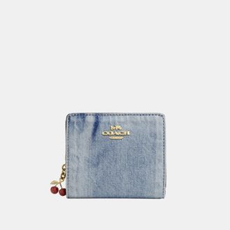 Coach Womens Snap Wallet In Loved Denim With Charm - Dark Blue - One Size