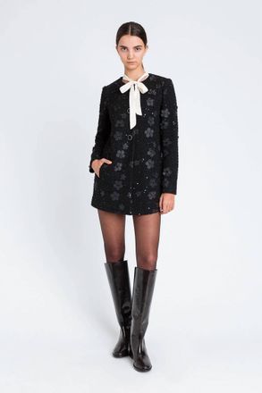 Twin-Set Floral And Sequin Boucl&eacute; Coat In Black