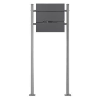ML Design Ml-design - Ecd Germany Buz&oacute;n Correos De Pie 37 X 11 X 36,5cm Acero Dise&ntilde;o Moderno Antracita Y Soporte Pedestal Plateado 120cm Altura Portal Compartim