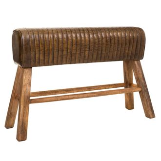 Wanderlust Deco Wanderlust Deco - Banqueta De Madera Y Piel Marr&oacute;n120x35x76
