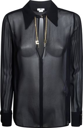 Elisabetta Franchi Sheer Zip V-Neck Blouse