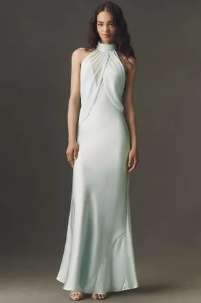 BHLDN Chiffon Satin Halter-Neck Gown