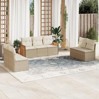 vidaXL Vidaxl - Set Sof&aacute;s De Jard&iacute;n 7 Piezas Y Cojines Rat&aacute;n Sint&eacute;tico Beige