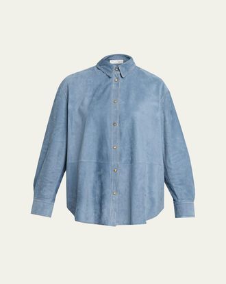 Brunello Cucinelli Suede Long Sleeve Snap Button Shirt