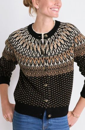 Vineyard Vines Fair Isle Merino Wool Blend Cardigan in Jet Black at Nordstrom, Size X-Small