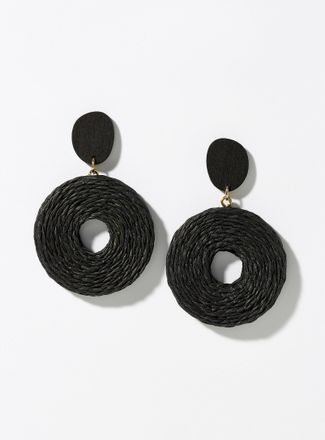 Simons Womens Round wood and raffia earrings