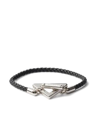 Prada Leren armband met T-plaatje - Zilver