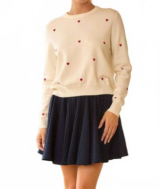 Skies Are Blue Clothing Embroidered Heart Sweater In White
