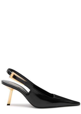 Saint Laurent Lee 75 Glossed Leather Slingback Pumps - Black