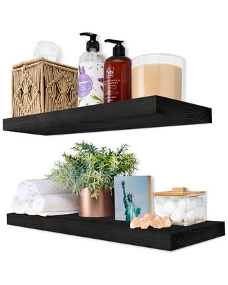 Sorbus Set of 2 16in Solid Wood Floating Shelves