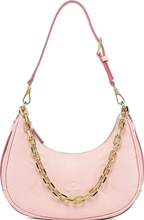 MCM Aren Crescent Hobo Bag in Maxi Monogram Leather in Lotus Pink at Nordstrom