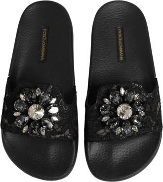 Dolce & Gabbana Womens Black Devotion Matelass&eacute; Leather Slides Shoes Co+pa+vi