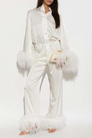 Os&eacute;ree Shirt With Feathers, Womens, White