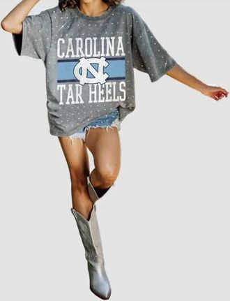 Gameday Couture University Of North Carolina Rhinestone Tee In Grey