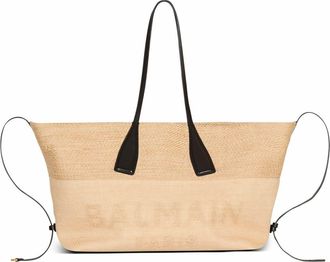 Balmain Track Raffia Tote Bag in Brown at Nordstrom