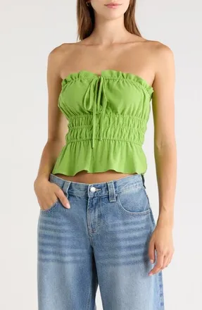 PacSun Paige Smocked Crop Top in Green at Nordstrom, Size Xx-Small