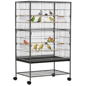 OEM Jaula Para P&aacute;jaros Con Ruedas 78x52x132 Cm Con Bandeja Extra&iacute;ble Y Estante Para Canarios Periquitos Gris Oscuro