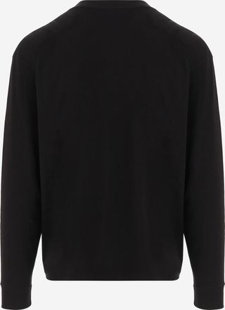 Saint Laurent Mens Cotton Sweater With Embroidered Logo Black