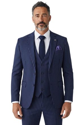 TruClothing Mens Blue Pinstripe 3 Piece Formal Tailored Fit Suit - IM45