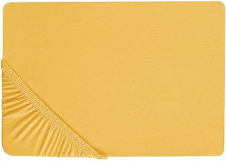 Beliani S&aacute;bana De Algod&oacute;n Amarillo Mostaza 200 X 200 Cm Ajustable Bordes El&aacute;sticos Janbu